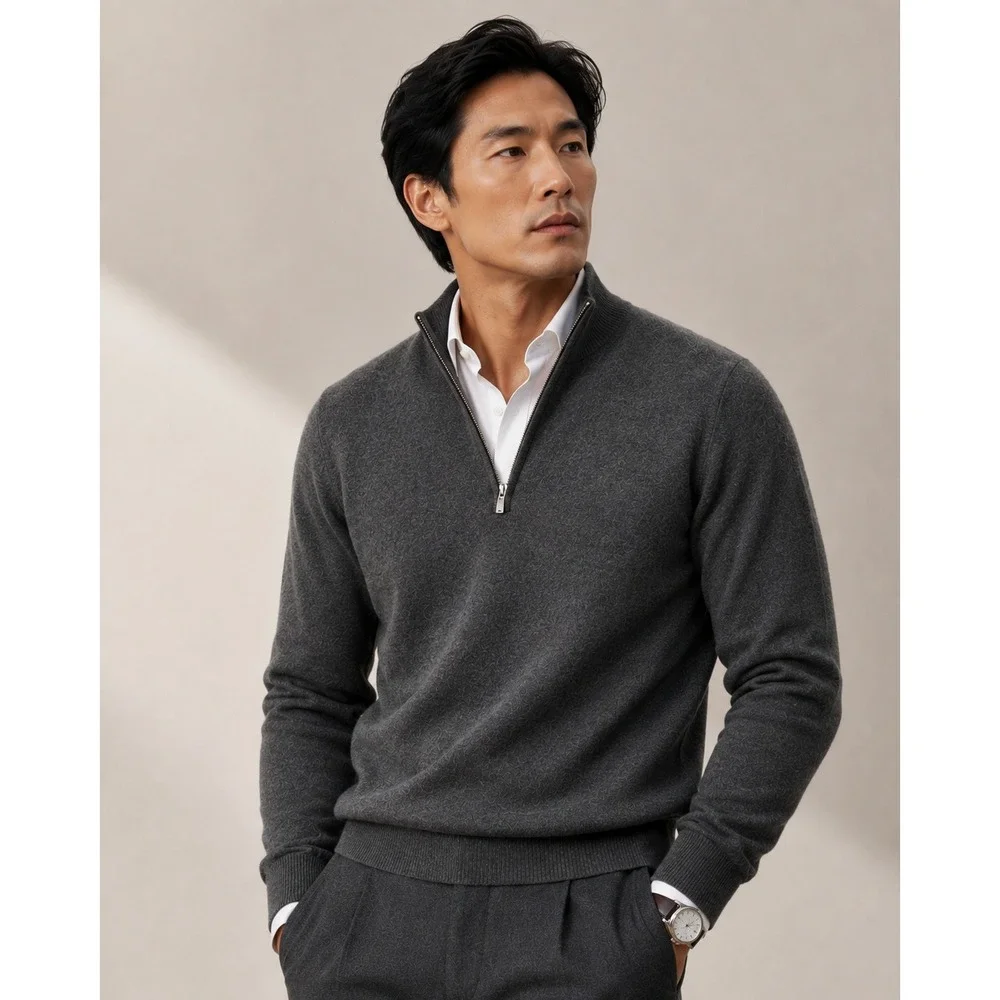 Jos. A. Bank 100% Cashmere Gray Quarter Zip Sweater Men's Large  Mock Neck